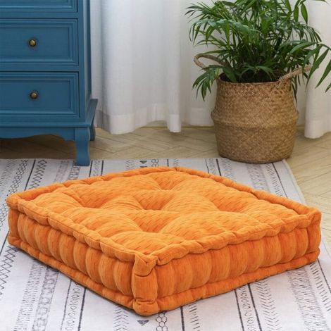 Bodenkissen-Pouf, Chenille-Meditationskissen, dick für Sofa und Yoga, Orange, 48 x 48 x 10 cm