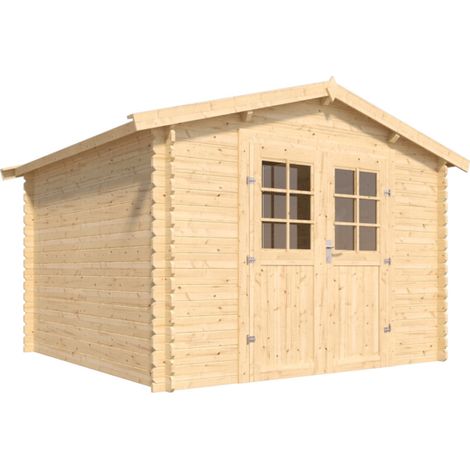 Abri de jardin en bois avec toiture en feutre bitumé et serrure inox VALLO 7.5m² (1/5)