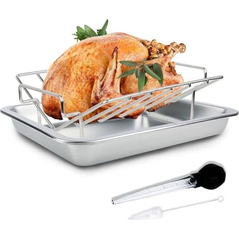 Grille à rôtir à dinde avec poêle pour gros œuf vert, grille en V nervurée en acier inoxydable pour fumer, grille à rôtir à la dinde pour rôtissoire, pour Big Green Egg, Kamado Joe, Char-Griller (1/5)