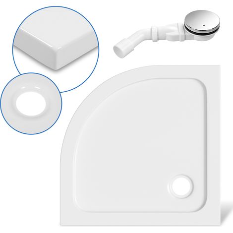 Randaco Receveur de douche extra-plat 80 x 80 cm quart de rond blanc avec évacuation Ø 90 mm noire (1/5)