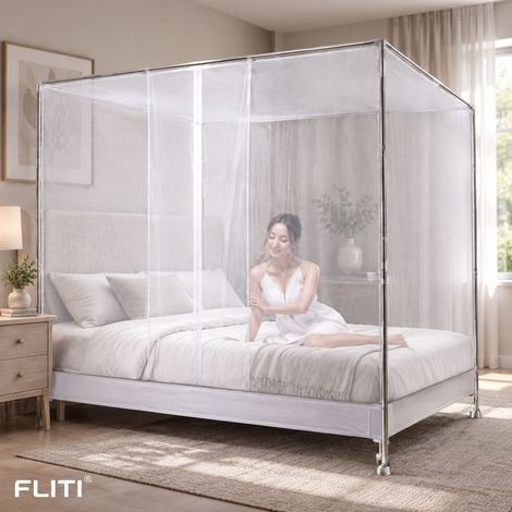 Moustiquaire de lit avec cadre en acier inoxydable, maille hexagonale ultra-fine 180x200cm, design robuste et respirant pour sommeil protégé (1/5)