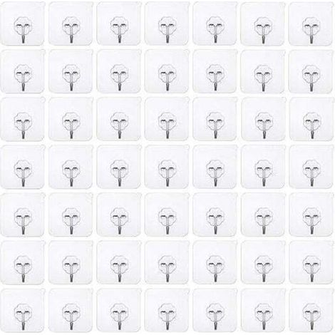 50 pièces crochets adhésifs sans perçage Crochet sans perçage auto-adhésif, crochet mural transparent, crochet adhésif transparent crochet de porte patère étanche idéal pour cuisine salle de bain mur (1/5)