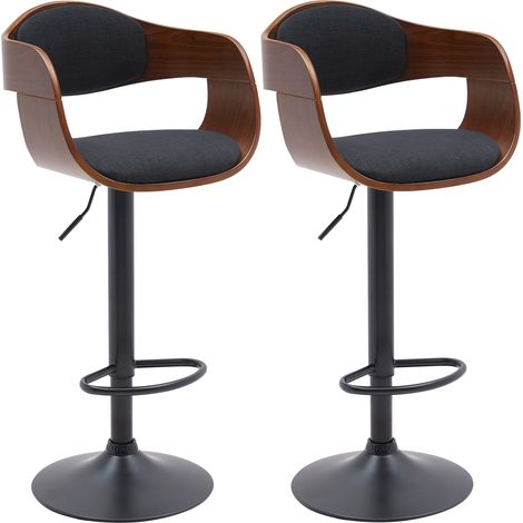 CLP – Set de 2 tabourets de bar réglables en hauteur – Coques en bois avec rembourrage épais – Sièges pivotants 360° – Piètement métal noir mat (1/5)