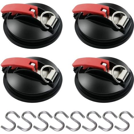 4 Pièces Ancre à Ventouse avec Fixation du Crochet d'Arrimage, 8 Crochets de Fixation en S, Crochet de Fixation de Ventouse Auvent pour Tentes Latéral de Voiture Accessoire de Bâche de Camping