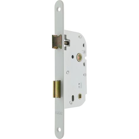 Serrure à encastrer axe 50 mm pour Porte de salle de bain, toilettes, coloris Blanc (1/5)