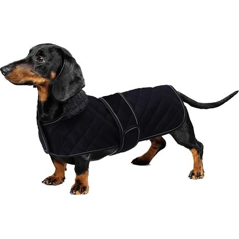 Coat for Dachshund, Dog Coat with Fleece Lining and Strips, Jacket for Small and Medium Dogs-Orange-S (1/5)