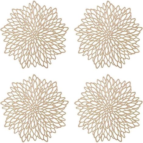 Bardusch-Lot de 4 napperons ronds or Ø30 cm, plastique évidé, isolation thermique décoration table, usage festif (1/5)