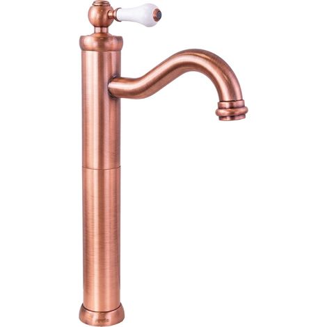 Grifo mezclador alto para lavabo con manija de resina blanca en color cobre antiguo Piralla Rubinetteria Como 0TOQL493A21 Cobre antiguo (1/5)