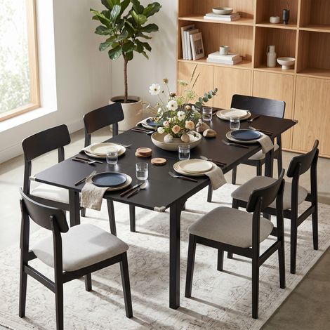 Table à manger extensible de 4 à 6 personnes, pieds en acier, pour petits espaces, salle à manger, noir (1/5)