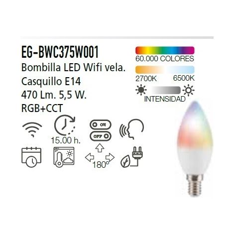 BOMBILLA WIFI C37 5W 470LM RGB+CCT ENERGEEKS EG-BWC375W001 (1/4)