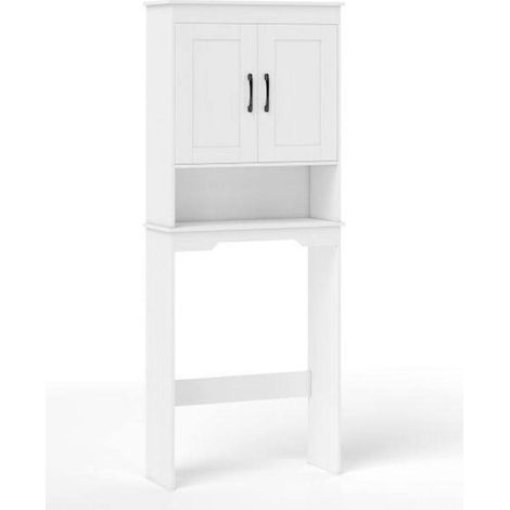 Rangement gain de place armoire WC avec 2 portes, étagère réglable et niche ouverte pour salle de bain (1/5)
