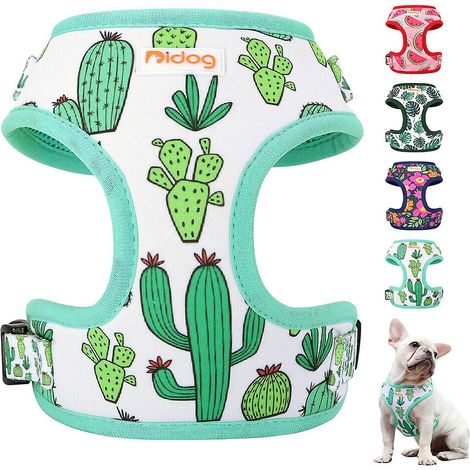Filiyano-Harnais imprimé mignon pour chiens de petite et moyenne taille, gilet ajustable en maille rembourrée avec motif cactus au niveau du poitrail (1/5)