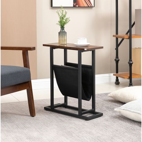 Mesa auxiliar estrecha con bolsillo de almacenamiento, estructura de acero, 49 x 19 x 55 cm (1/5)