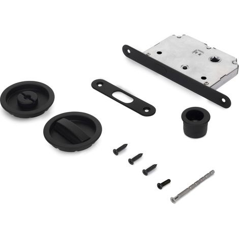 Emuca Kit de cerradura con condena redonda para puerta corredera, diámetro 57mm, Acero, Pintado negro