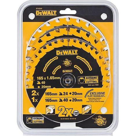 DeWalt DT10397-QZ pack 3 hojas de sierra circular carburo 165 mm plata