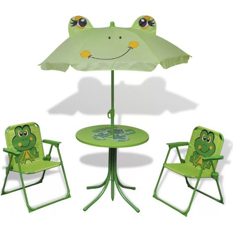 Table ronde et 2 chaises de jardin pour enfant métal vert Stacy (1/5)