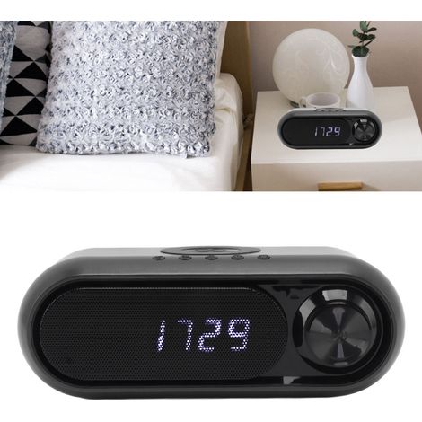 Horloge LED, réveil, radio FM, emplacement pour carte TF, enceinte Bluetooth multifonction avec chargeur sans fil, gris fer 10W. (1/5)