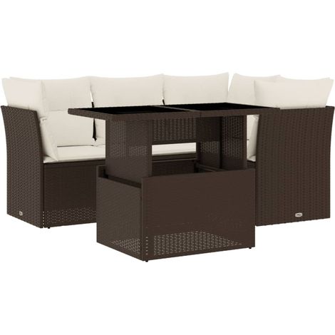 Maison Exclusive - Set Divano da Giardino 5 pz con Cuscini Marrone in Polyrattan (1/5)