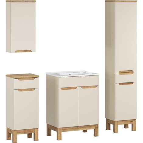 Set ERMANO cachemire 130cm: mobile sottolavabo + lavabo incassato + mobili sospesi e da appoggio