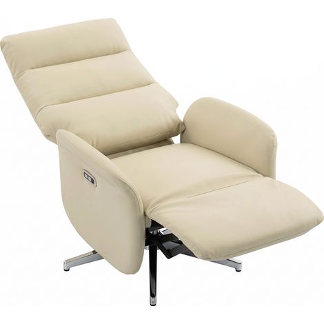 HOMCOM Poltrona Reclinabile Elettrica Girevole con Type-C+USB, Beige (1/5)
