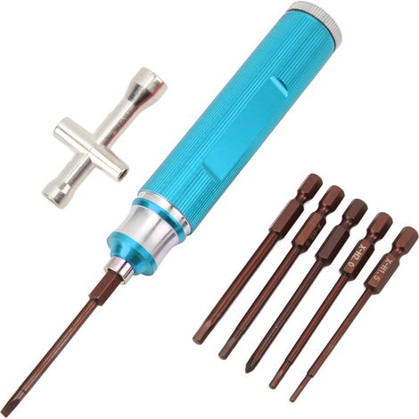 Kit tournevis hexagonal aluminium RC ergonomique durable pour réparation modèle voiture RC bleu (1/5)