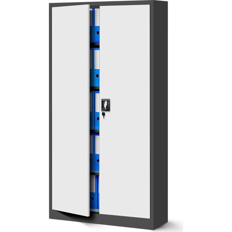 Jan Nowak Büroschrank C001 Aktenschrank Lagerschrank Mehrzweckschrank Metallschrank 4 Fachböden Pulverbeschichtung Stahlblech 185 cm x 90 cm x 40 cm - anthrazit/weiß