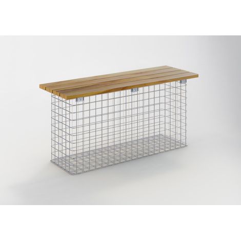 Gabiondeco - Banc de jardin Teck 102 cm x 50 cm x 32 cm. maillage 5 x 5 cm. galvanisé à chaud - Made in Germany (1/5)