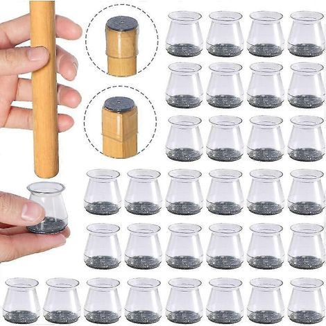 Lot de 32 protections de pieds de chaise en PVC, petits patins de chaise, protections de sol transparentes en PVC pour pieds de chaise avec patins en feutre, pour parquets et carrelages (1/5)