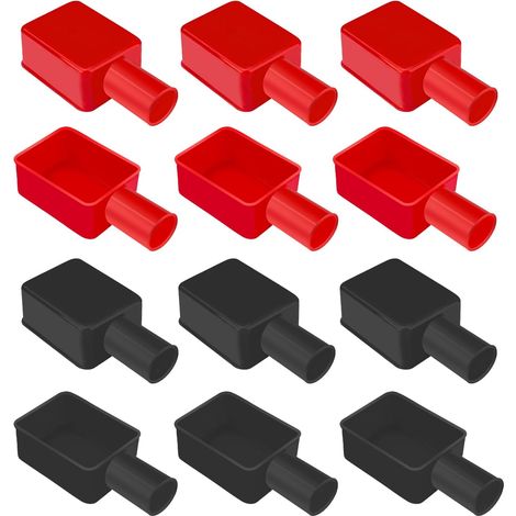 Lot de 12 cache-bornes de batterie isolants en caoutchouc - Rouge et noir - Protection des bornes de batterie positive et négative pour voiture, bateau (noir, rouge)