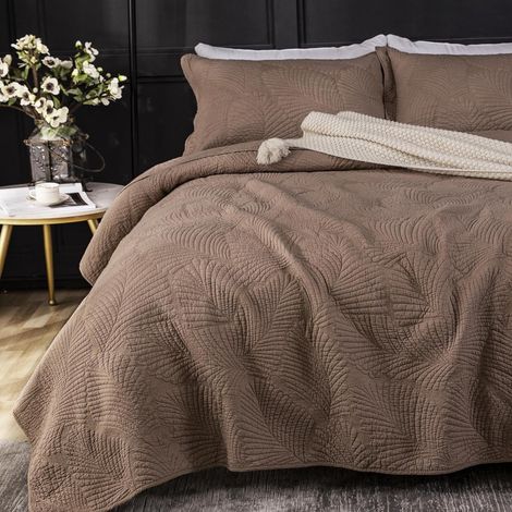 Couvre Lit Dessus de Lit et Boutis Coton matelassé Ultrasonique en Microfibre Brossée Douce et Légère, Élégant Couvre Lit Beige à Motif Floral (Cofé, 220x240cm) (1/5)