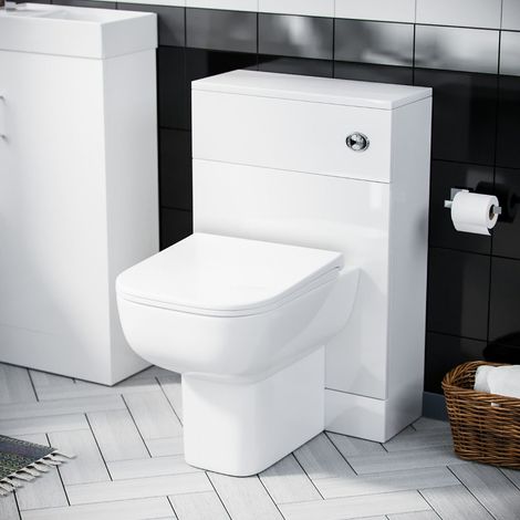 Nanuya 500mm WC Unit, Cistern & Debra Back To Wall Toilet Pan White (1/5)