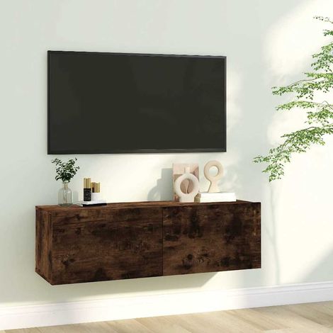 815096 vidaXL TV Wall Cabinet Smoked Oak 100x30x30 cm Engineered Wood (1/5)