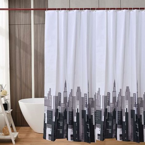 Rideau De Douche - 180 x 200 cm - Anti-moisissure - Tissu Polyester - Ourlet Lesté - 12 Crochets Inclus