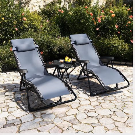 Transat pliable en textilène 90 x 65 x 110 cm (1/5)