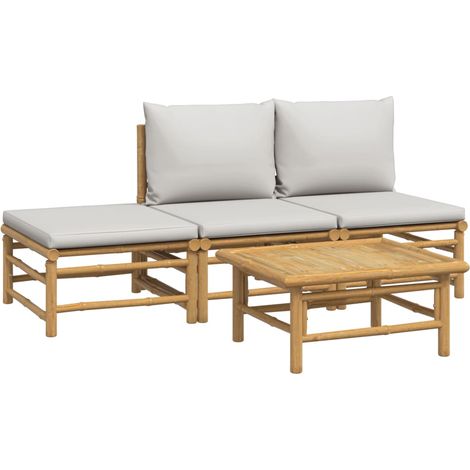Muebles de jardín muebles de exterior juego de muebles de 4 piezas con cojines de bambú gris claro 020016133