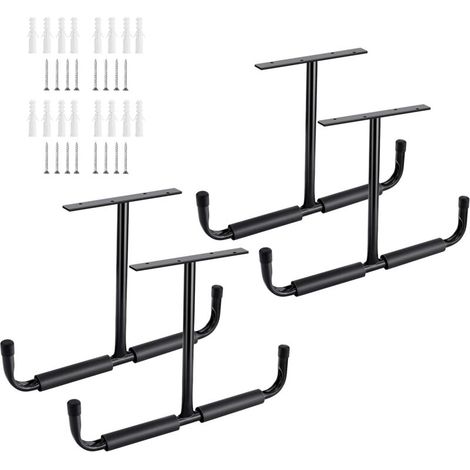 Crochets de rangement de plafond de garage en métal, crochets muraux, crochets utilitaires robustes pour échelle, vélo, bois, outils et autres articles encombrants (pack de 4, noir) (1/5)