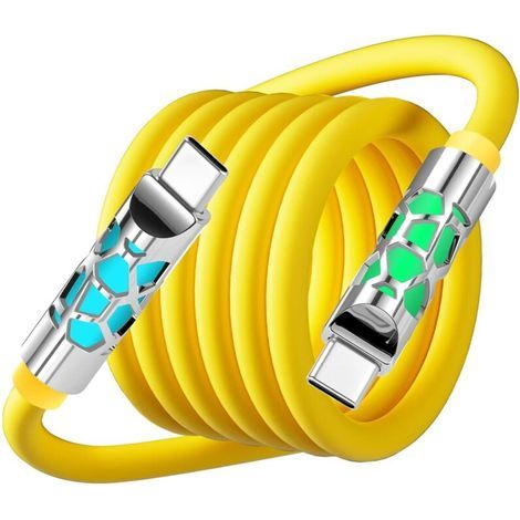 Câble de charge USB C, 240 W PD - Câble de charge rapide USB C vers USBC pour iPhone 17 16 15 Pro Max, Galaxy S25 S24, Switch 2, iPad Air Pro MacBook 1,2 m, 6 mm en nylon, LED RVB (jaune) (1/5)