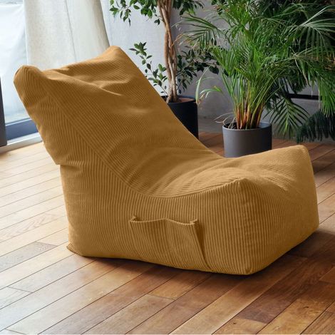 Pouf relax 76x97x90 cm en velours côtelé moutarde