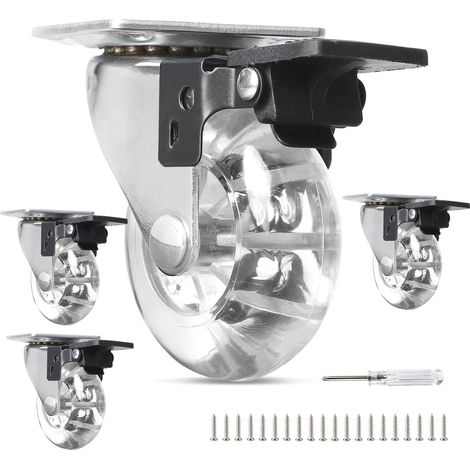 Lot de 4 Roulettes pour Meubles 50 mm Roulette avec Frein Roulettes à 360° Roulettes Pivotantes Transparent Roulette Meuble Charge Lourde Jusqu'à 160KG (1/5)