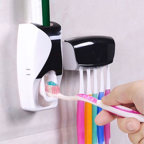 Automatischer Zahnbürstenhalter, Zahnpastaspender, staubdicht, selbstklebend, mit Saugnapf, zur Wandmontage, für Zahnpasta und Zitruspresse fürs Badezimmer