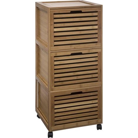 Armoire colonne en bambou Sicela 5 five simply smart avec 3 tiroirs (1/5)