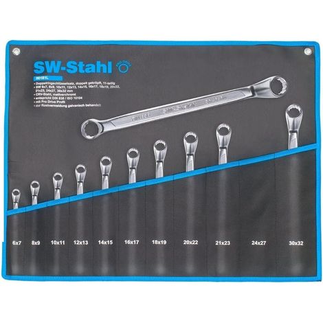 SW-Stahl 00181L Doppelringschlüssel-Satz 6-32 mm, 11-teilig tief gekröpft I Ringschraubenschlüssel I Doppel-Schraubenschlüssel Set I Ringschlüssel-Set gekröpft