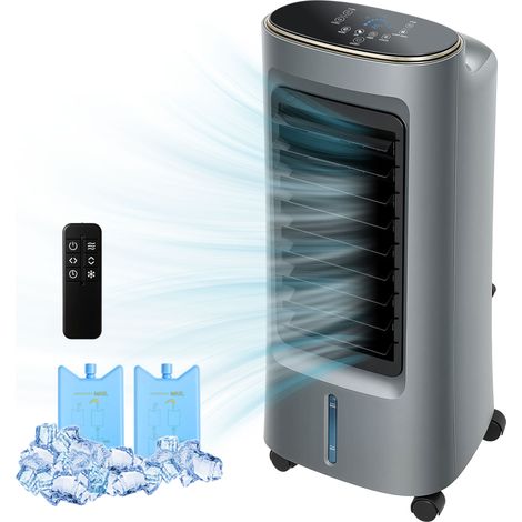 Refroidisseur d'air mobile 4 en 1 humidificateur purificateur ventilateur, oscillation 90°, 4 vitesses, 3 modes, gris