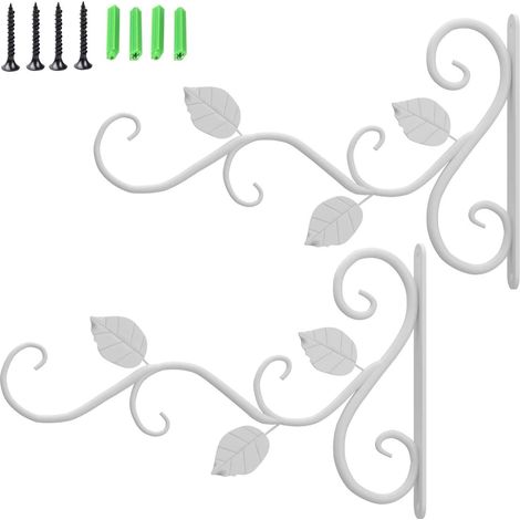 Support Accroche Plante Mur - Fer Forgé Noir - 30 x 19 x 2 cm - Pour Pot Fleuri Lanterne Moulinet - 2 Pièces (1/5)