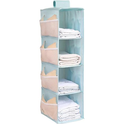 Étagère de penderie suspendue, étagère de rangement suspendue à 4 compartiments avec 12 poches latérales en filet, convient aux armoires et chambres à coucher, pliable, taille universelle - 3022,580 c (1/5)
