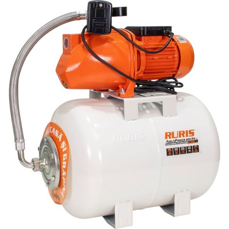 Pompe surpresseur RURIS AquaPower 2011S - 1100 W - Réservoir 50 L - Débit 58 L/min - Hauteur de refoulement 55 m - Hauteur d'aspiration 9 m - Corps en fonte