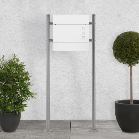 ECD Germany Boîte aux Lettres sur Pied, Blanc, 37x11x36,5 cm, en Acier Inoxydable, Moderne, Mailbox Postale avec Compartiment à Journaux, 2 Clés, Support Argent Haut 120 cm, Materiel de Montage Inclus (1/5)