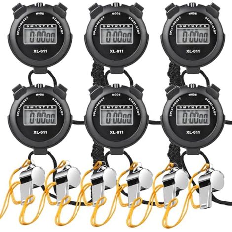 Chronomètre Numérique,6 Pièces Multifonction Chronomètres De SPOR,Chronomètre Multifonction avec 6 Sifflet,Chronomètres De Sport Numériques pour Sport,Natation,Course(Noir) (1/5)