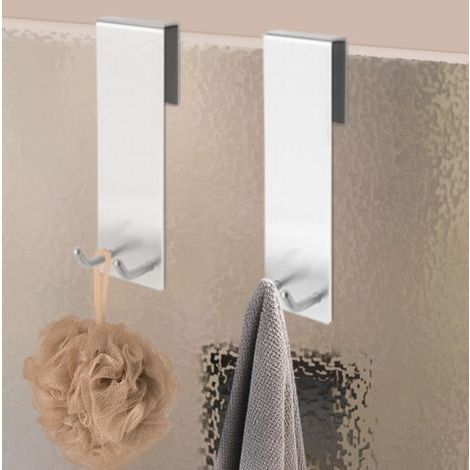 2 Pièces Crochet Douche, Crochet Mural Cabine de Douche, Crochet Porte Serviette sans perçage, Crochets Porte de Bains, adapter 6-15 mm d'épaisseur verre, Acier inoxydable brossé (1/3)
