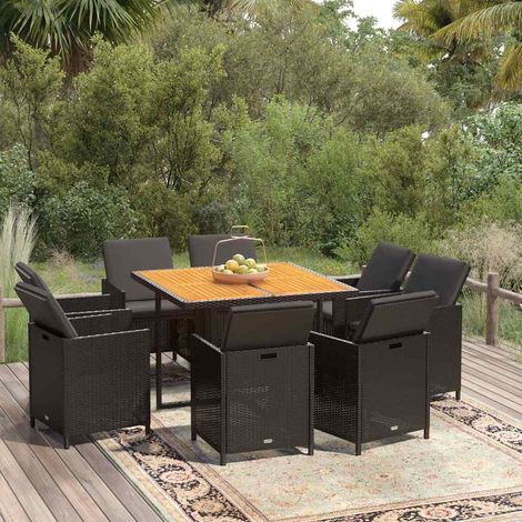 Ensemble à manger de jardin coussins 9 pcs-Salon de jardin Résine tressée Noir 348054 (1/5)